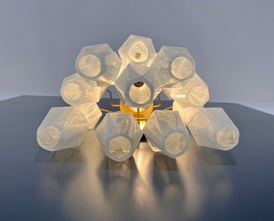 Murano-Style Wall Lamp | 17 White Alabaster Poliedri Glass | Set of 2