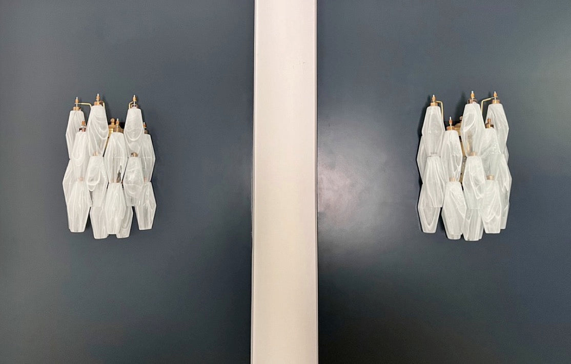 Murano-Style Wall Lamp | 17 White Alabaster Poliedri Glass | Set of 2
