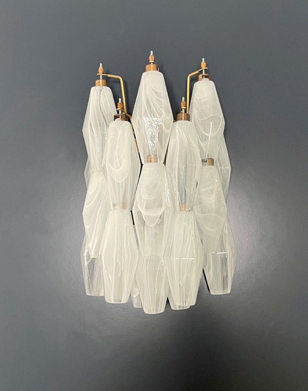 Murano-Style Wall Lamp | 17 White Alabaster Poliedri Glass | Set of 2