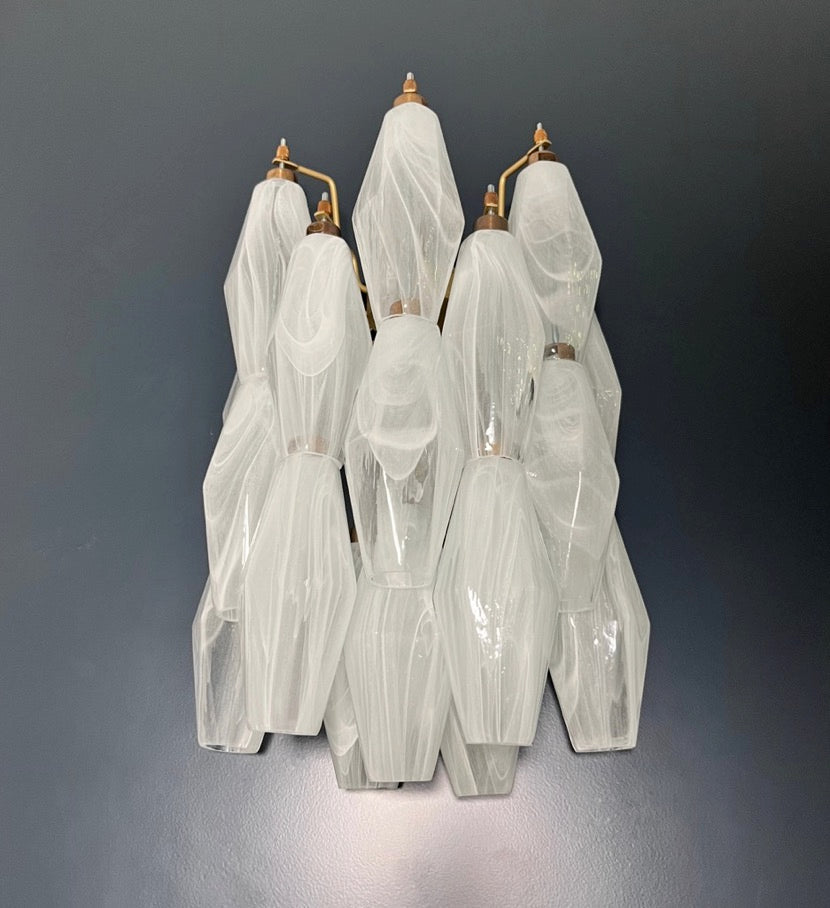 Murano-Style Wall Lamp | 17 White Alabaster Poliedri Glass | Set of 2