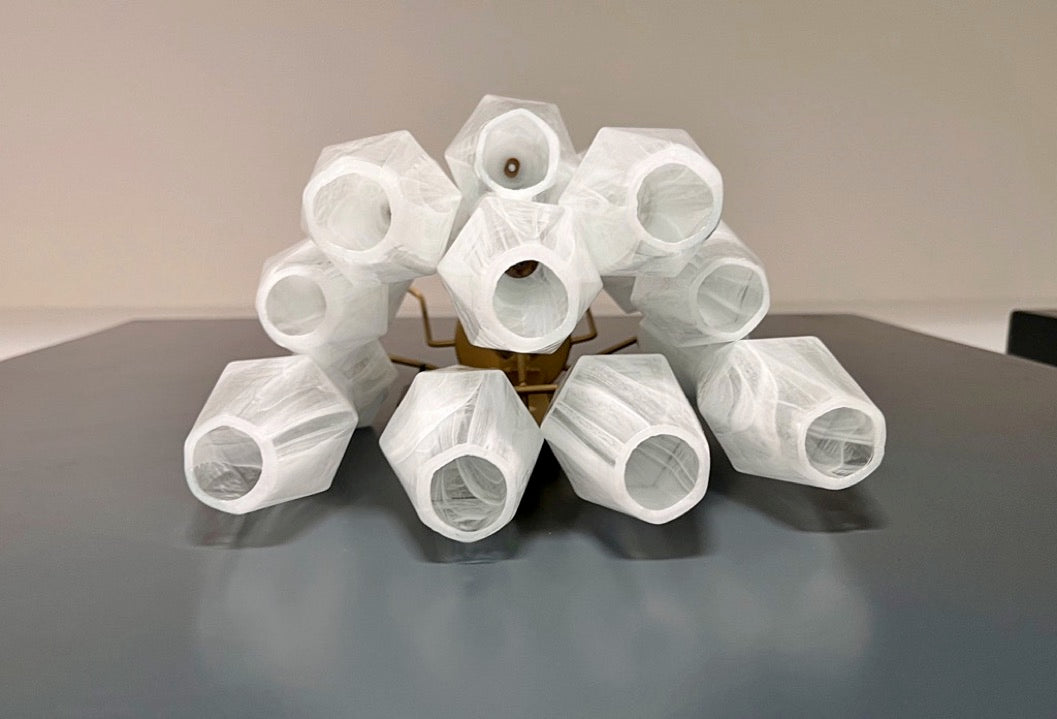 Murano-Style Wall Lamp | 17 White Alabaster Poliedri Glass | Set of 2
