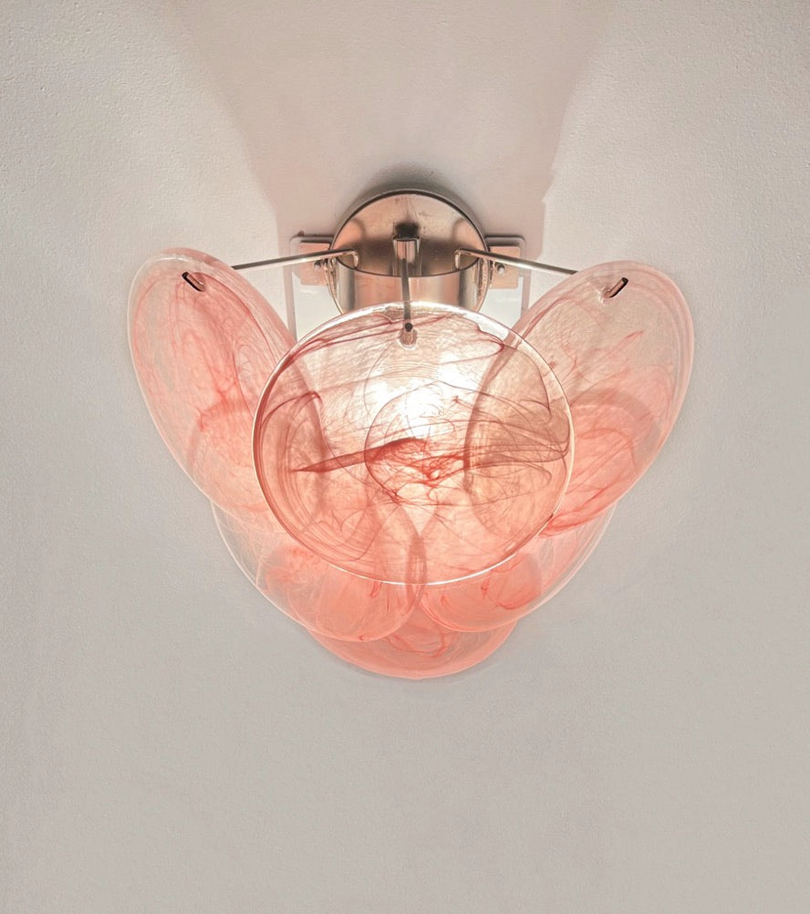 Murano-Style Wall Lamp | 6 Pink Alabaster Disc Glass | Set of 2
