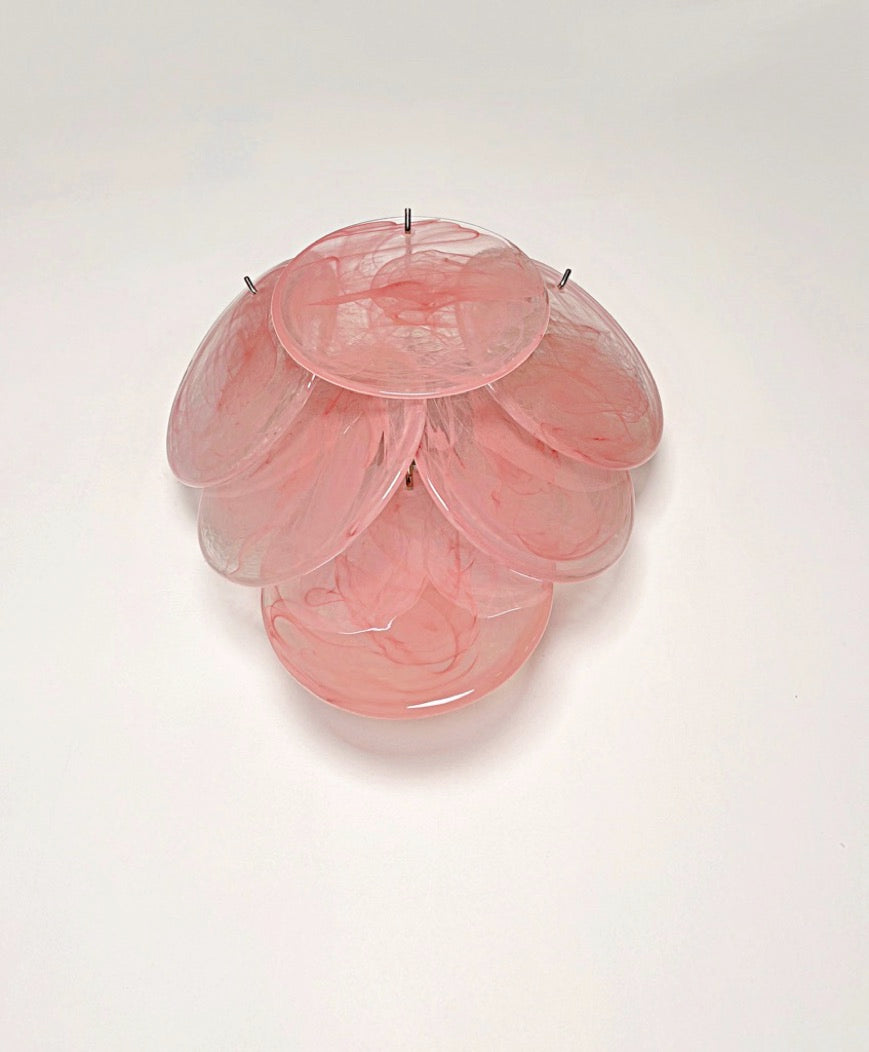 Murano-Style Wall Lamp | 6 Pink Alabaster Disc Glass | Set of 2