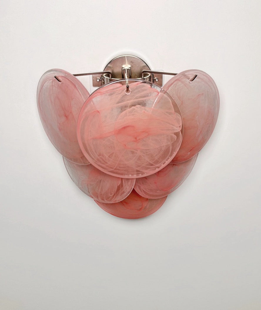 Murano-Style Wall Lamp | 6 Pink Alabaster Disc Glass | Set of 2