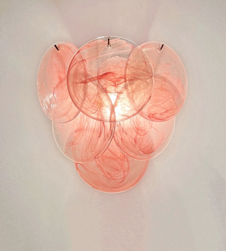 Murano-Style Wall Lamp | 6 Pink Alabaster Disc Glass | Set of 2