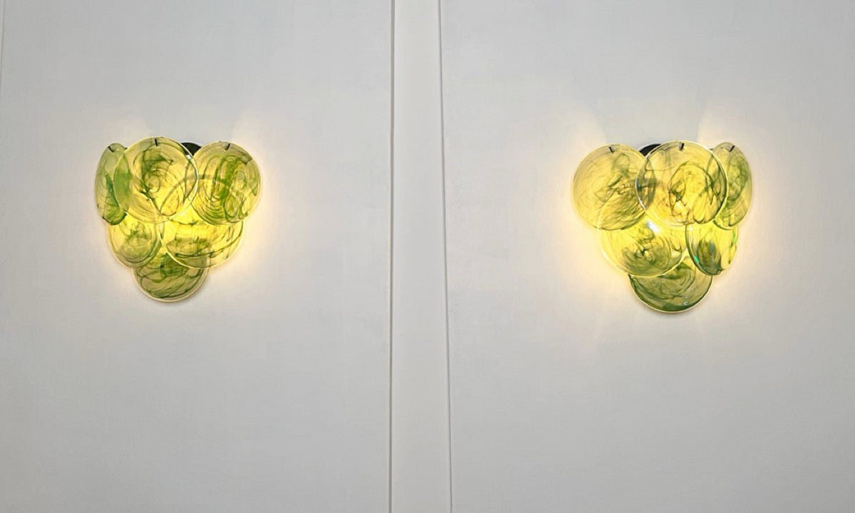 Murano-Style Wall Lamp | 6 Green Alabaster Disc Glass | Set of 2