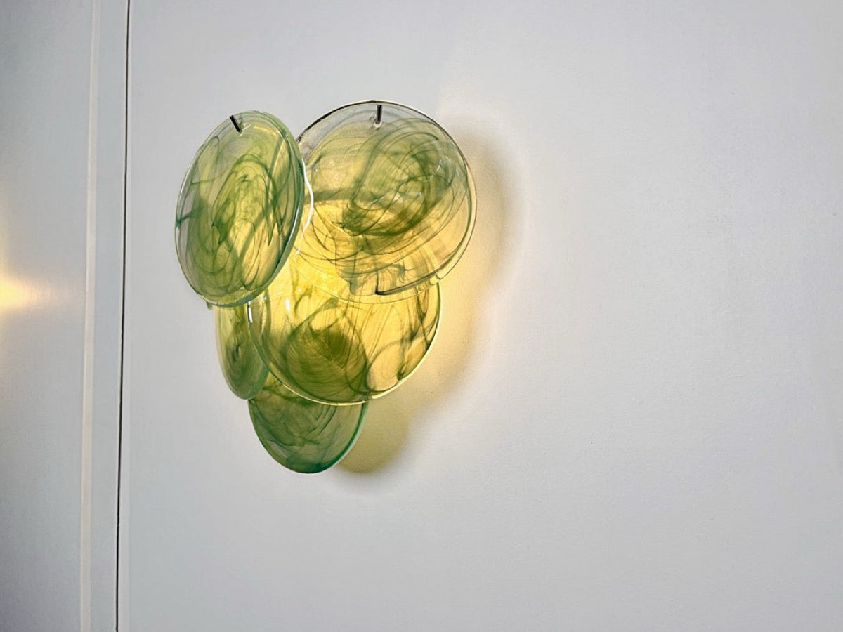 Murano-Style Wall Lamp | 6 Green Alabaster Disc Glass | Set of 2