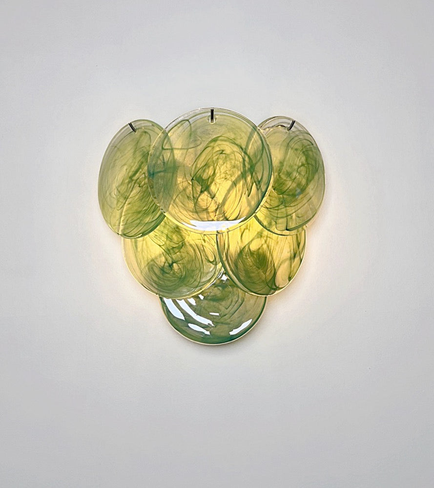Murano-Style Wall Lamp | 6 Green Alabaster Disc Glass | Set of 2