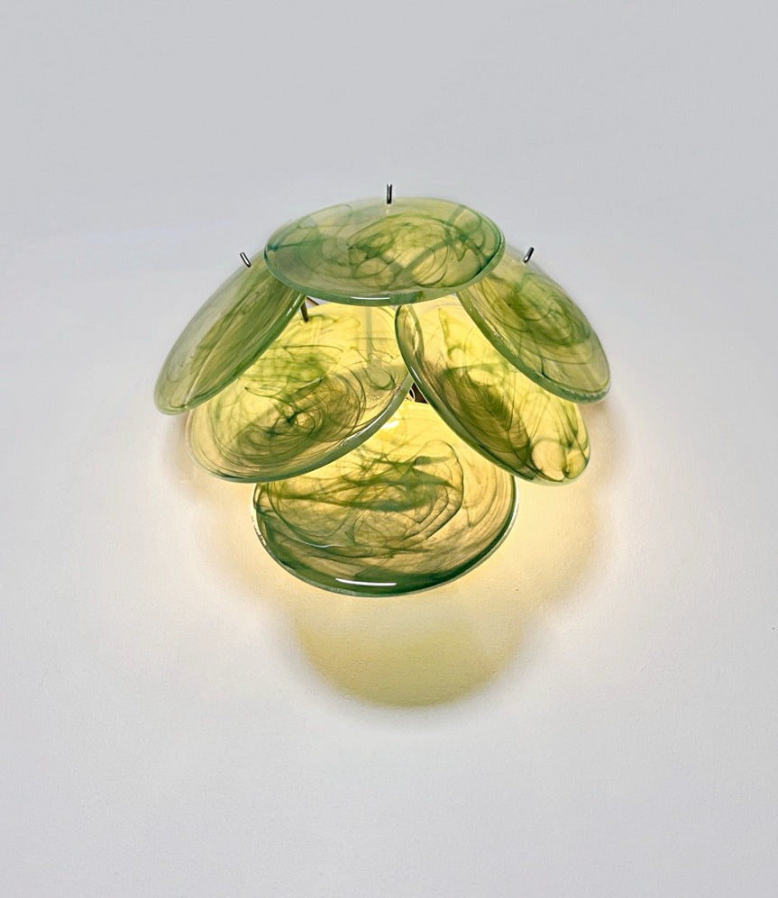Murano-Style Wall Lamp | 6 Green Alabaster Disc Glass | Set of 2