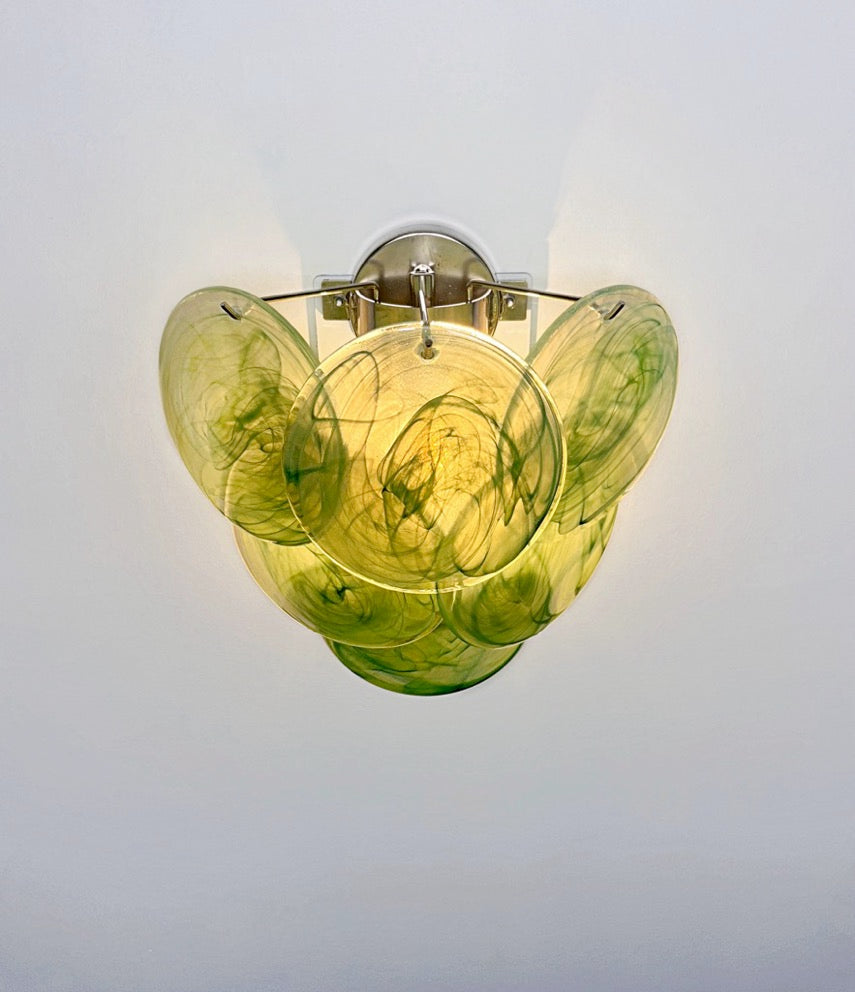 Murano-Style Wall Lamp | 6 Green Alabaster Disc Glass | Set of 2