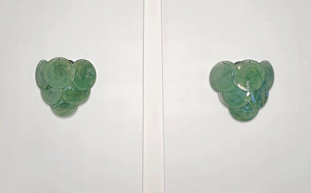 Murano-Style Wall Lamp | 6 Green Alabaster Disc Glass | Set of 2