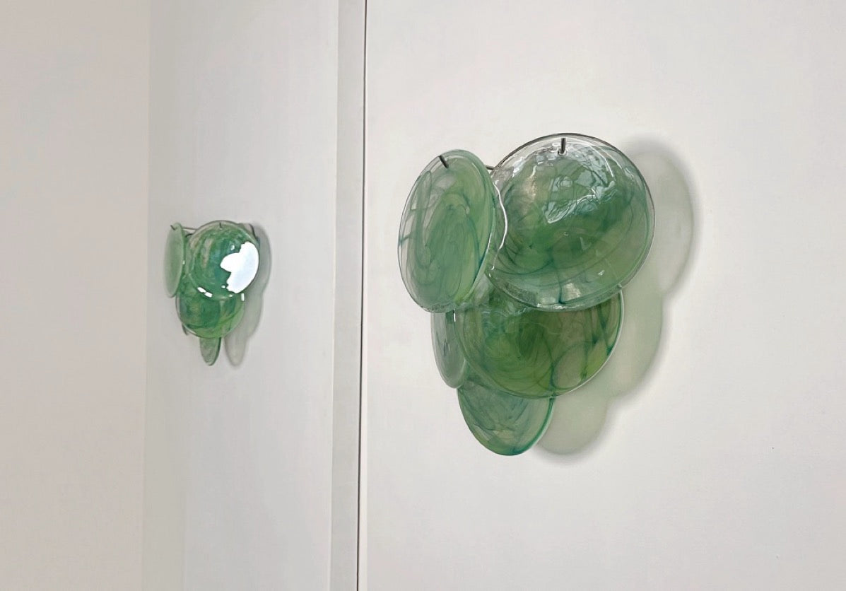 Murano-Style Wall Lamp | 6 Green Alabaster Disc Glass | Set of 2