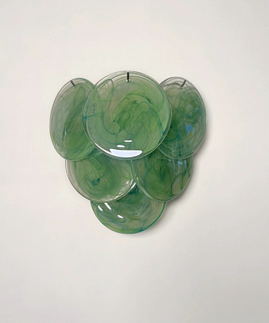 Murano-Style Wall Lamp | 6 Green Alabaster Disc Glass | Set of 2