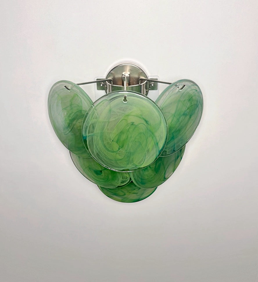 Murano-Style Wall Lamp | 6 Green Alabaster Disc Glass | Set of 2
