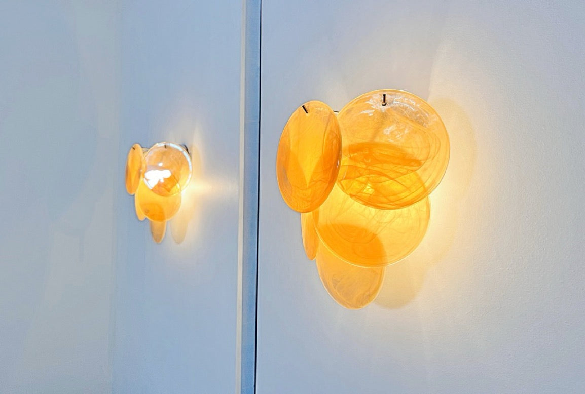 Murano-Style Wall Lamp | 6 Alabaster Gold Disc Glass | Set of 2