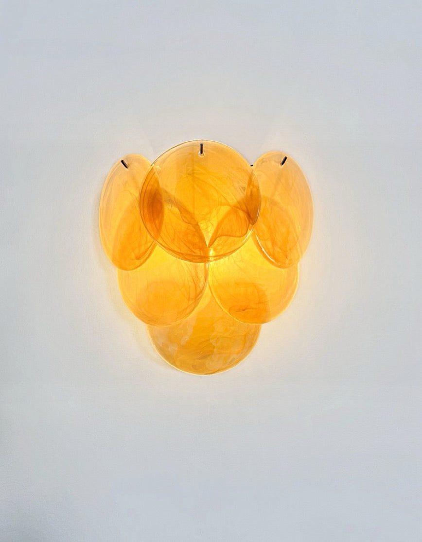 Murano-Style Wall Lamp | 6 Alabaster Gold Disc Glass | Set of 2