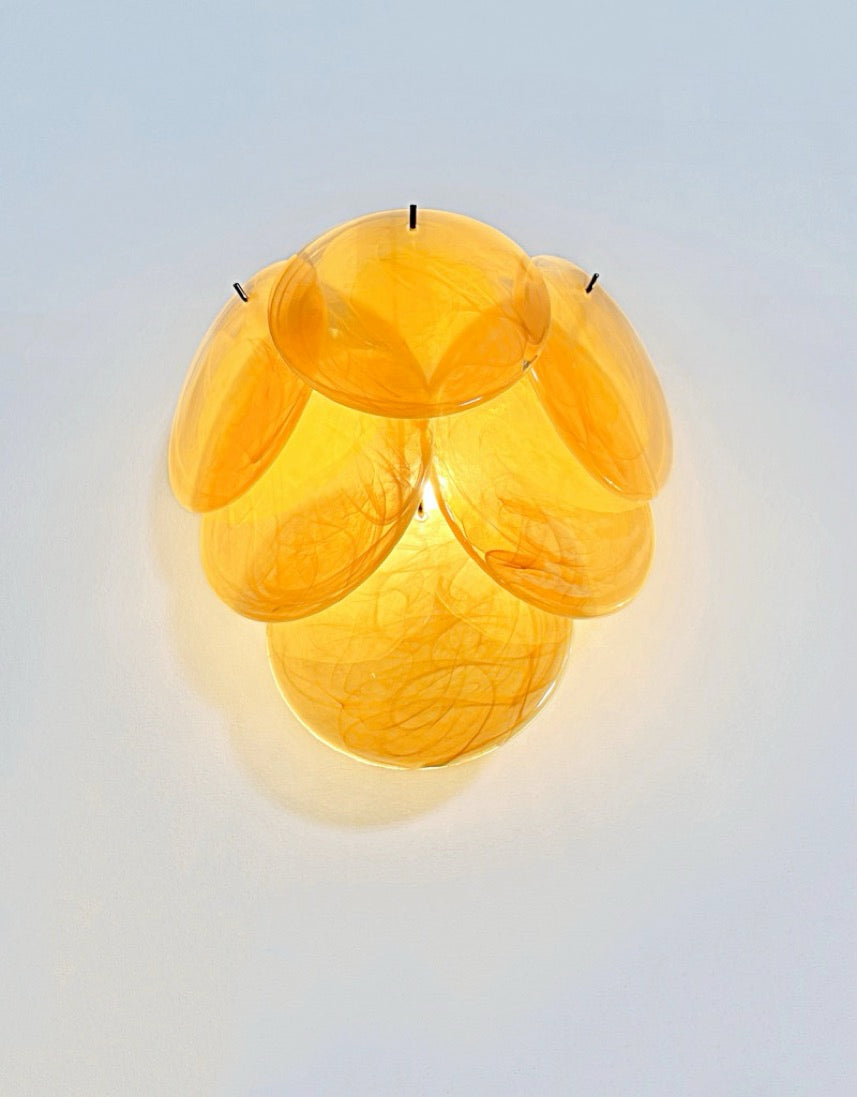 Murano-Style Wall Lamp | 6 Alabaster Gold Disc Glass | Set of 2