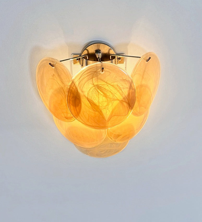 Murano-Style Wall Lamp | 6 Alabaster Gold Disc Glass | Set of 2