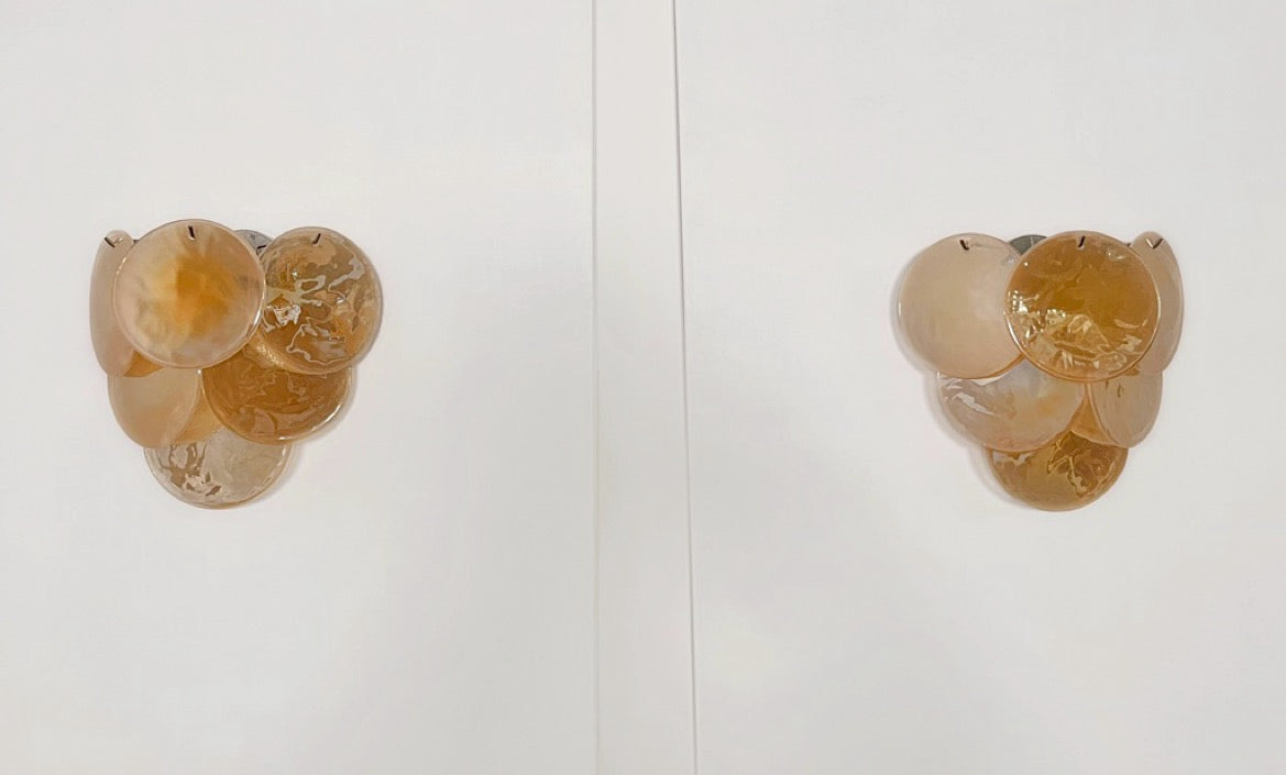 Murano-Style Wall Lamp | 6 Alabaster Gold Disc Glass | Set of 2