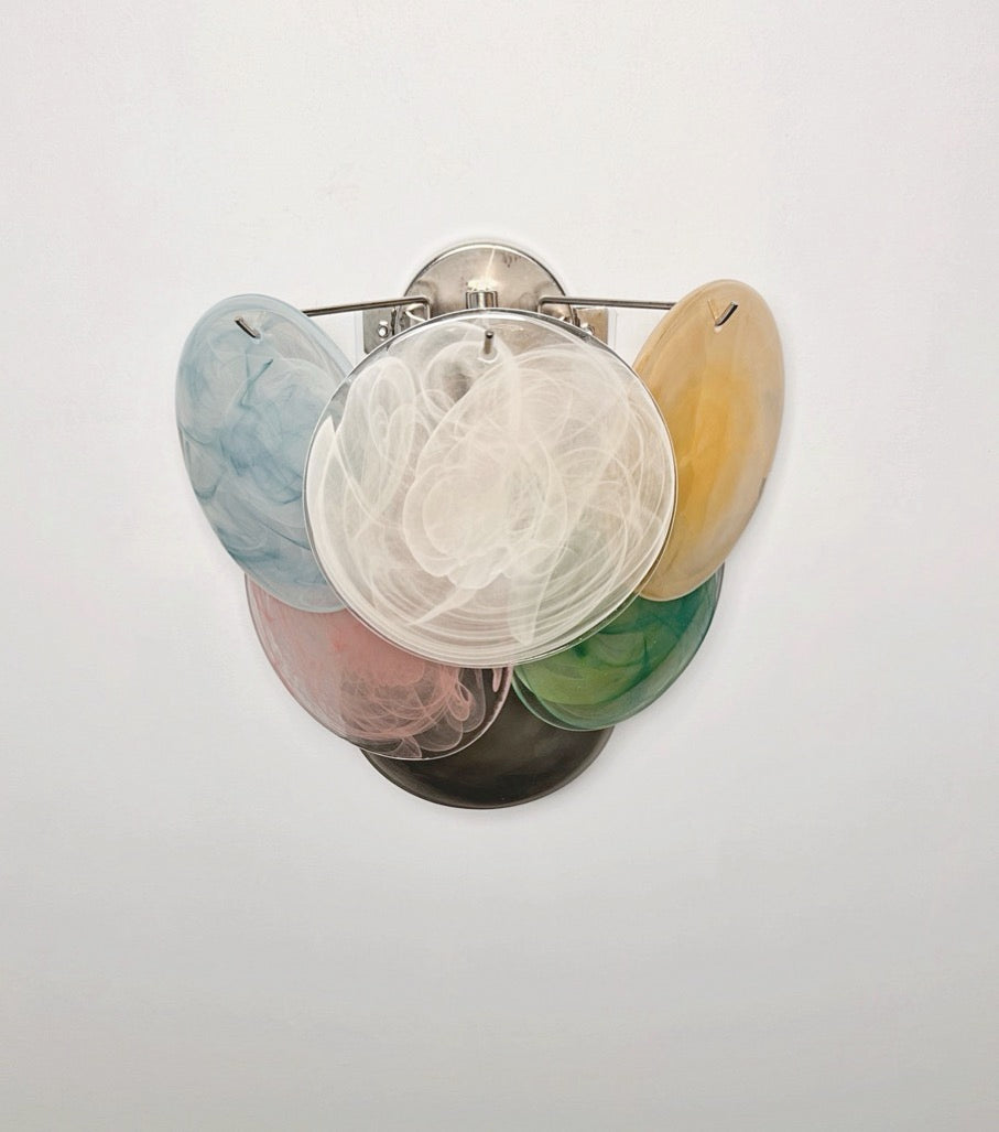 Murano-Style Wall Lamp | 6 Multicoloured Alabaster Disc Glass | Set of 2