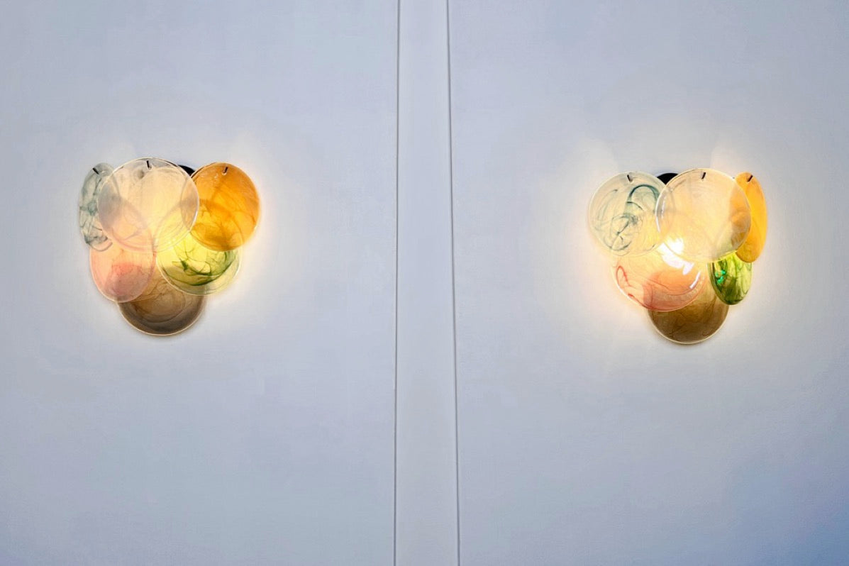 Murano-Style Wall Lamp | 6 Multicoloured Alabaster Disc Glass | Set of 2