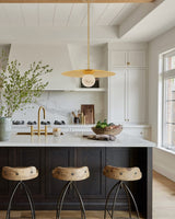 Alabaster Globes LED Disc Pendant Light in Lacquered Brass/Black Stainless Frame