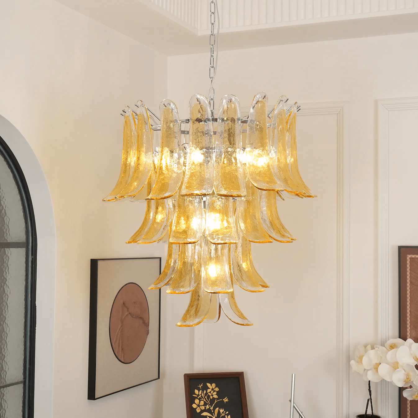 Glass Amber Lily Chandelier
