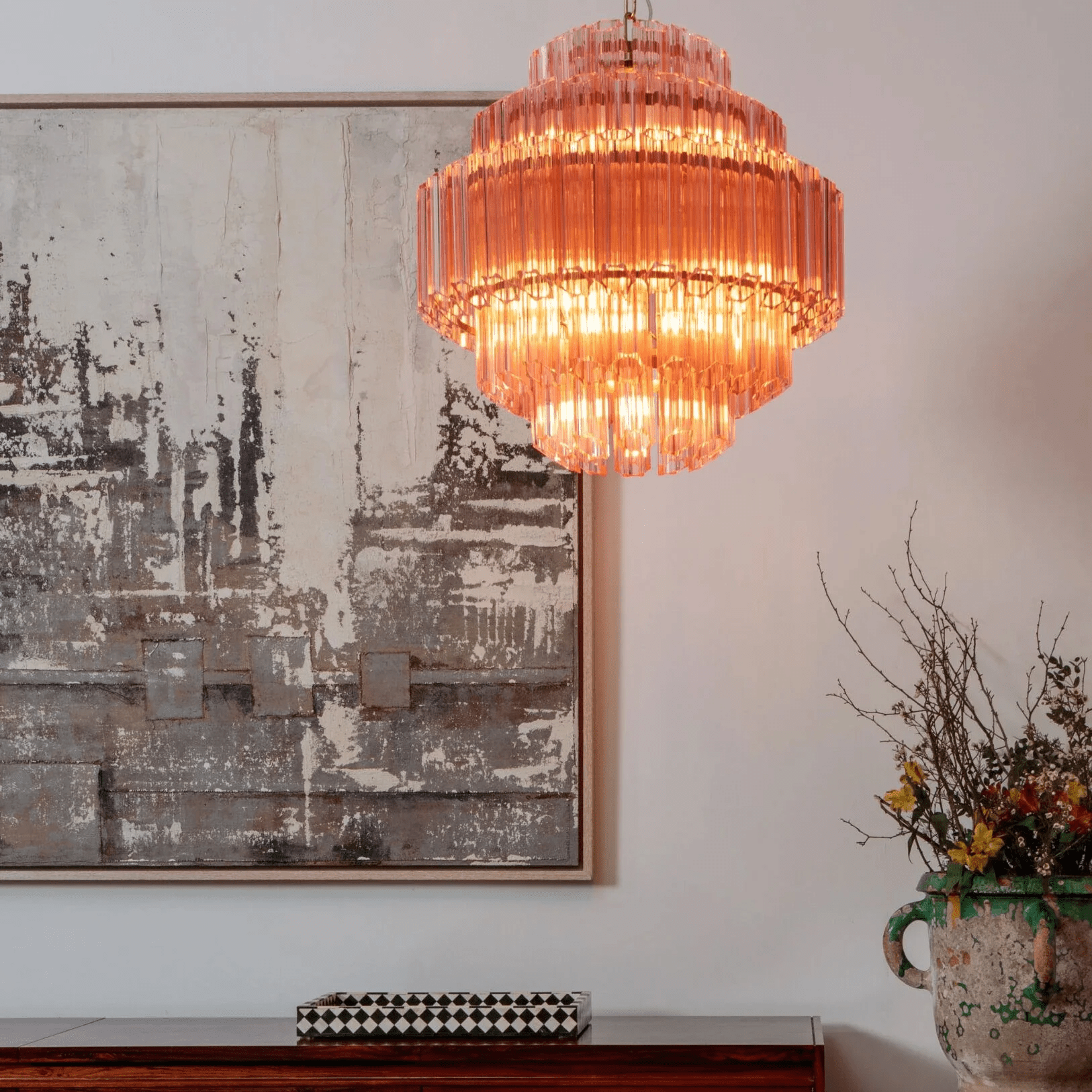 Verona Pink Multi-Tier Chandelier 26"