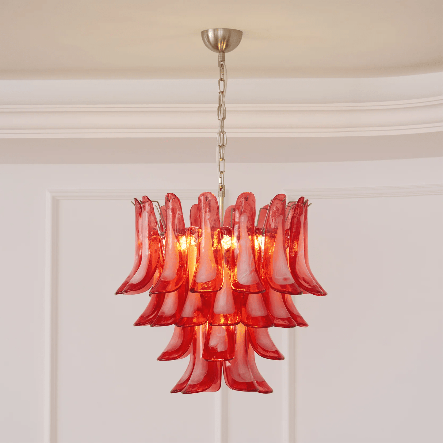 Crimson Glass Petals Chandelier 25.6"