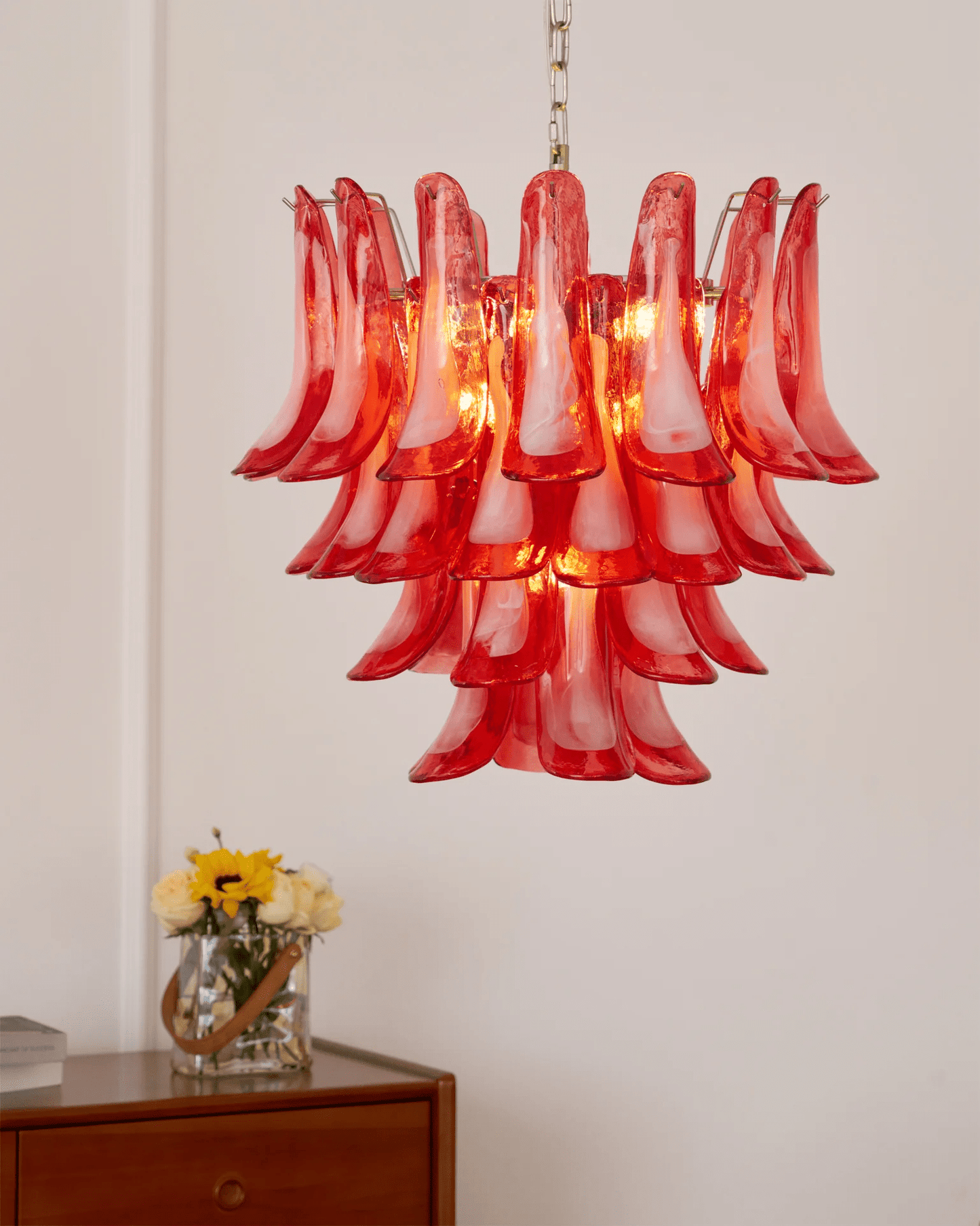 Crimson Glass Petals Chandelier 25.6"