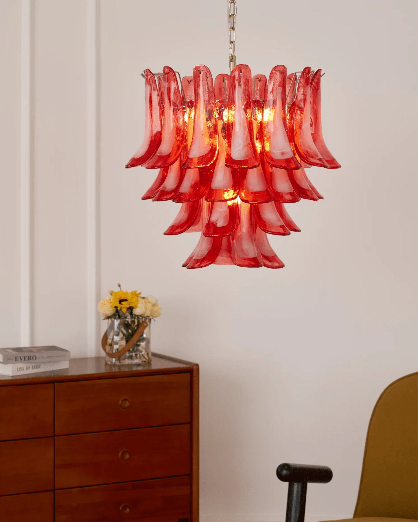 Crimson Glass Petals Chandelier 25.6"