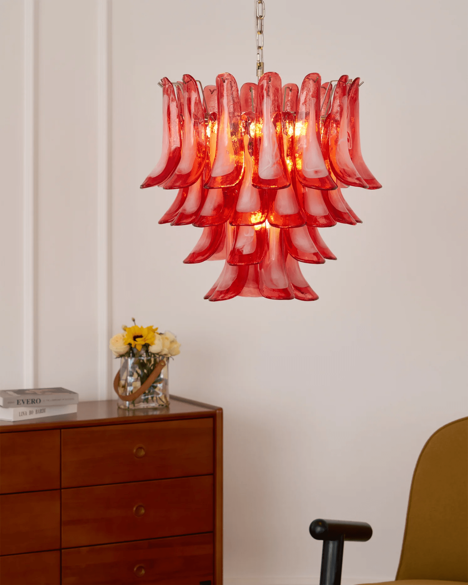 Crimson Glass Petals Chandelier 25.6"