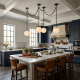 Industrial Alabaster Orb Chain Chandelier