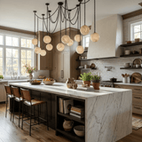 Industrial Alabaster Orb Chain Chandelier
