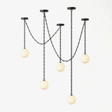 Industrial Alabaster Orb Chain Chandelier