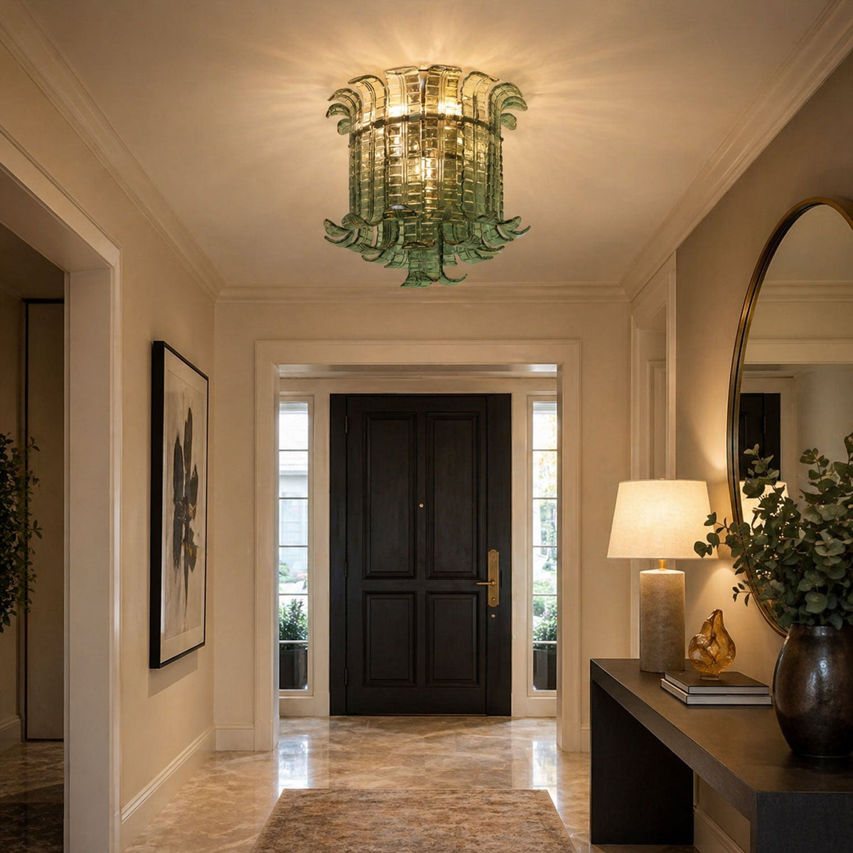 Glass Palmette Transparent Chandelier
