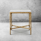 Hand-Forged Metal Marble Square Side Table 18" 22"