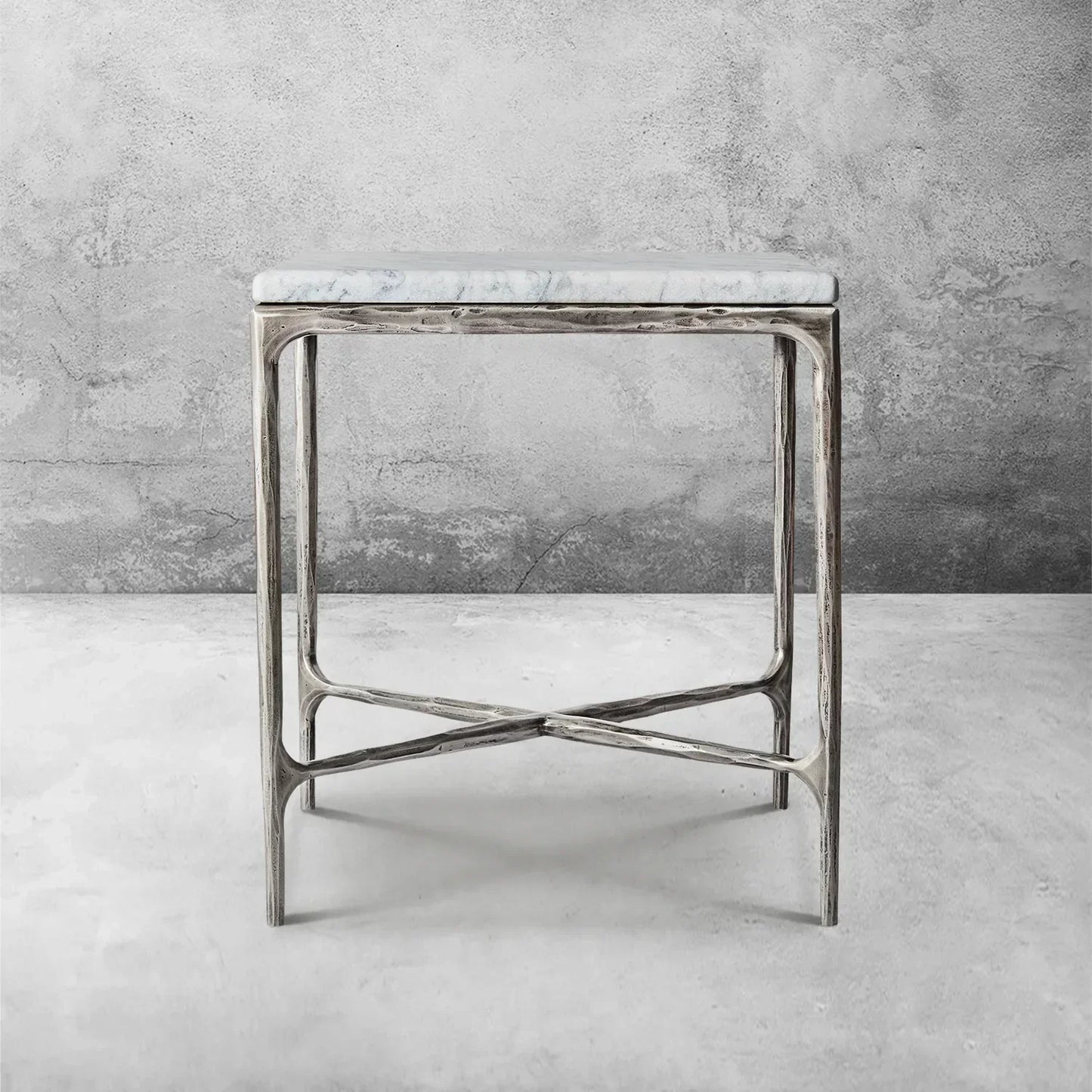 Hand-Forged Metal Marble Square Side Table 18" 22"