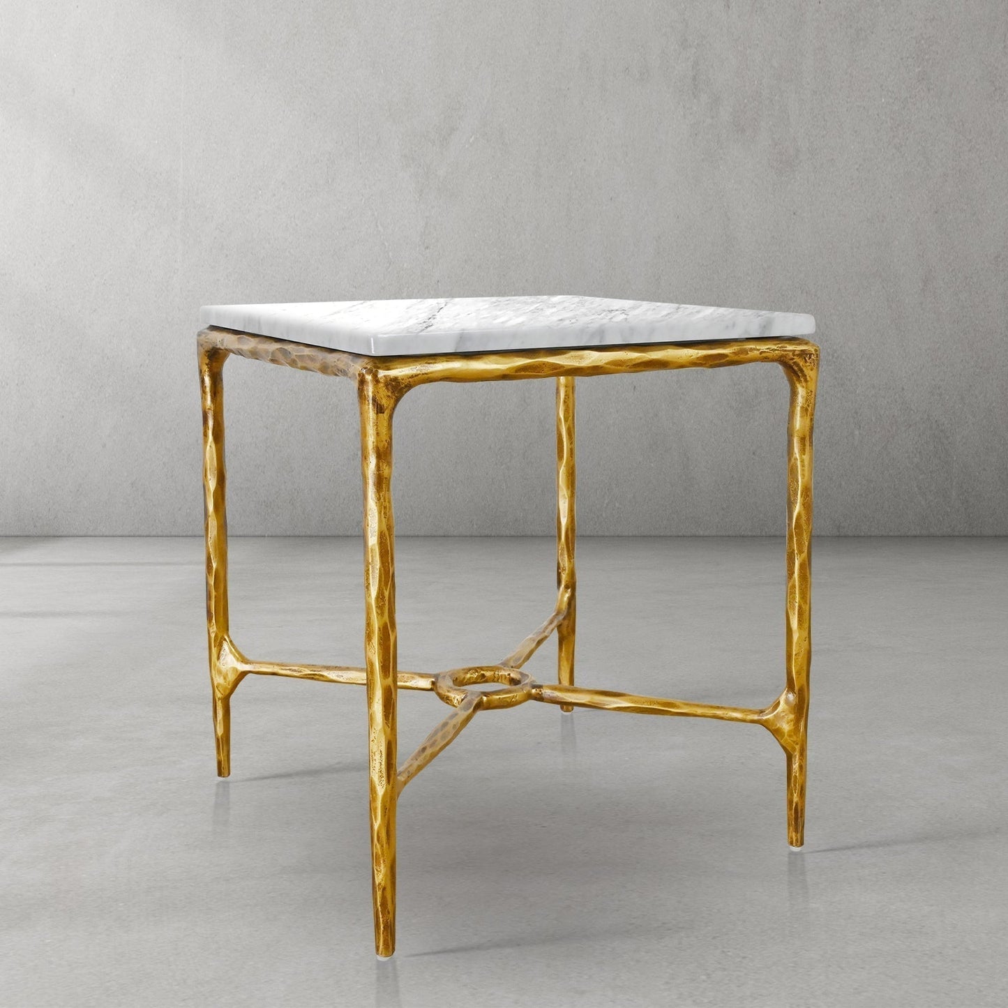 Hand-Forged Metal Mabrble Square Side Table 18" 22" Overhang O