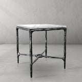 Hand-Forged Metal Mabrble Square Side Table 18" 22" Overhang O