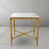 Hand-Forged Metal Mabrble Square Side Table 18" 22" Overhang O