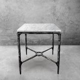 Hand-Forged Metal Mabrble Square Side Table 18" 22" Overhang O