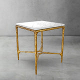 Hand-Forged Metal Mabrble Square Side Table 18" 22" Overhang O