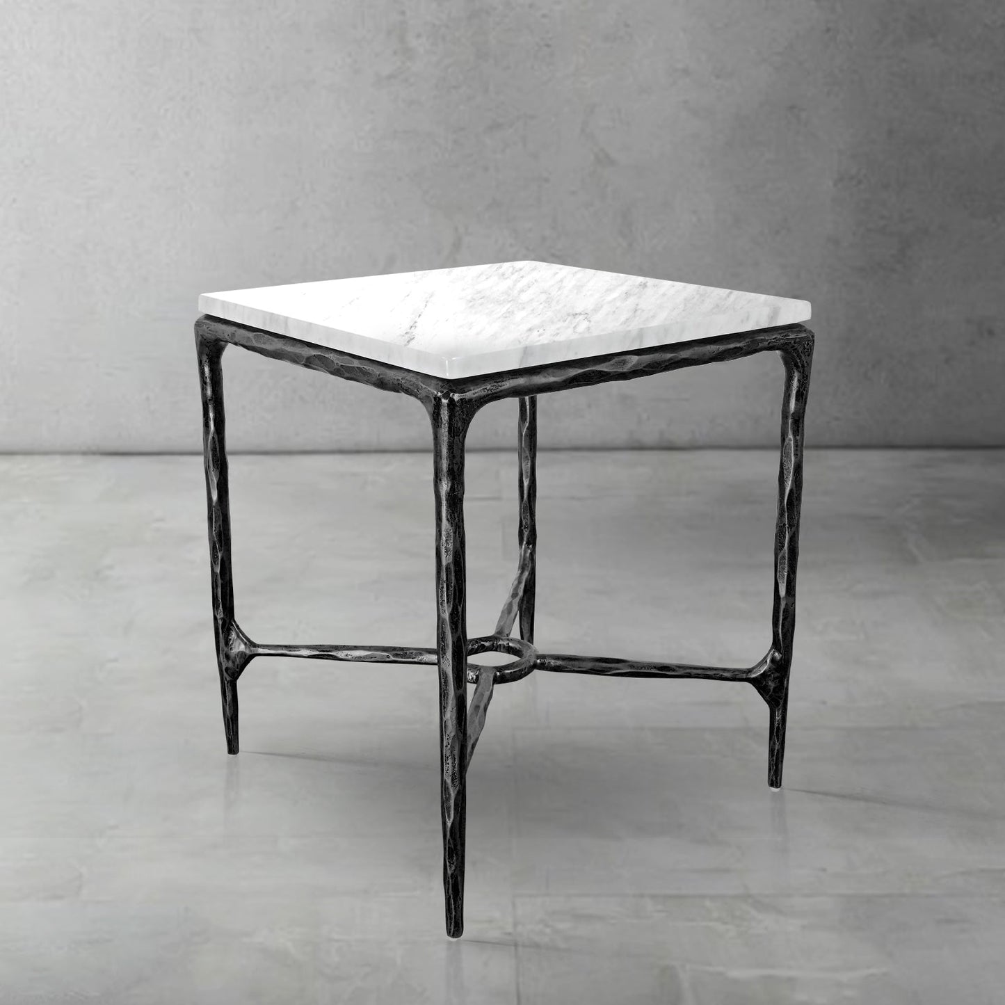 Hand-Forged Metal Mabrble Square Side Table 18" 22" Overhang O