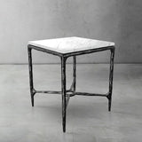 Hand-Forged Metal Mabrble Square Side Table 18" 22" Overhang O