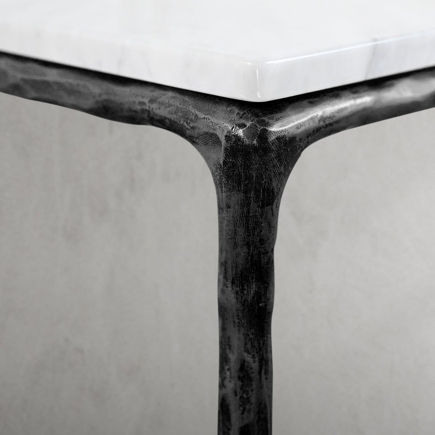 Hand-Forged Metal Mabrble Square Side Table 18" 22" Overhang O