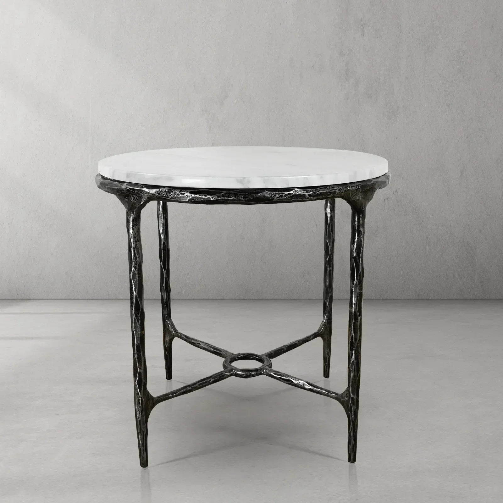Hand Forged Metal Round Marble Side Table 18" 22"
