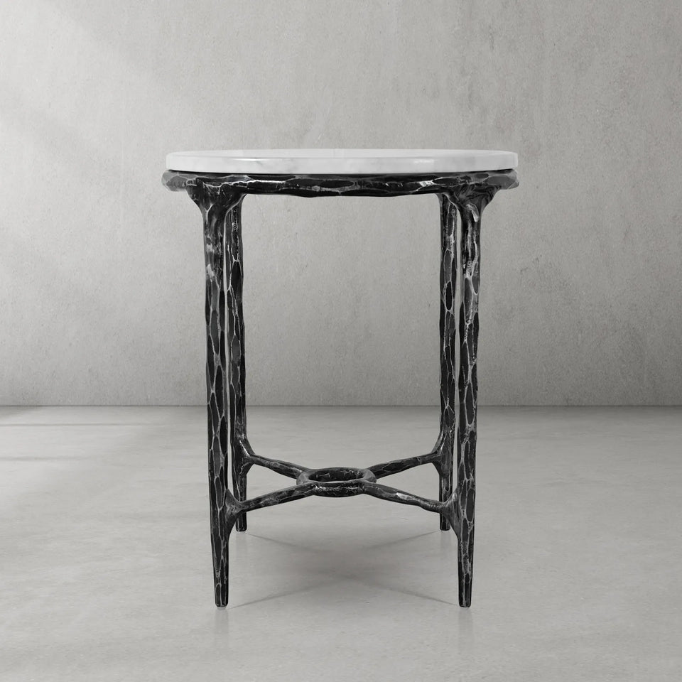 Hand Forged Metal Round Marble Side Table 18" 22"