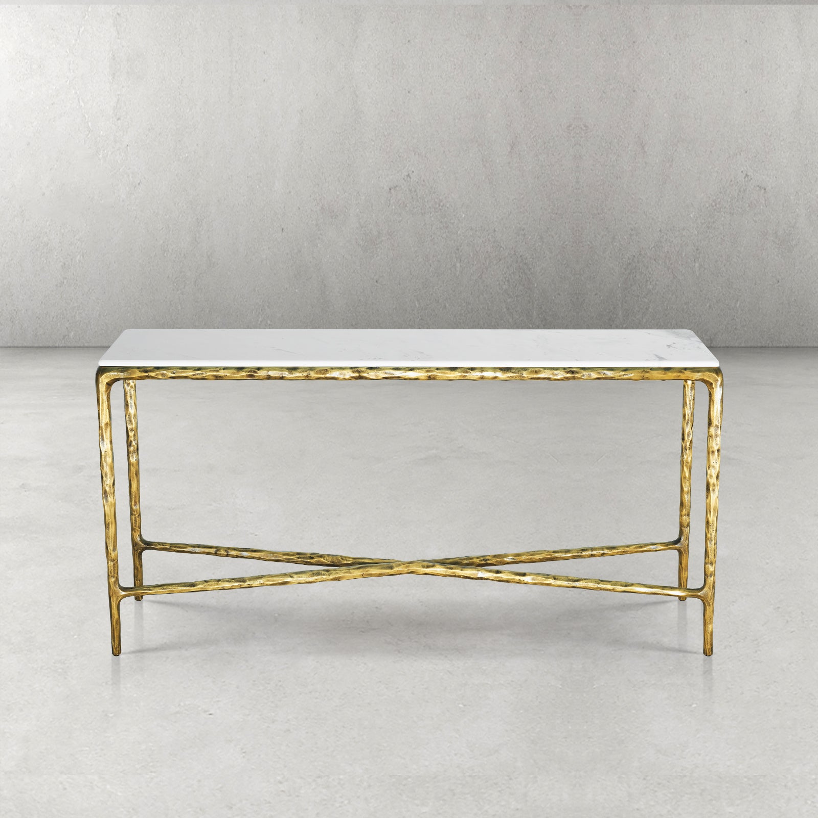 Hand Forged Metal Rectangle Marble Console Table 60" 72"
