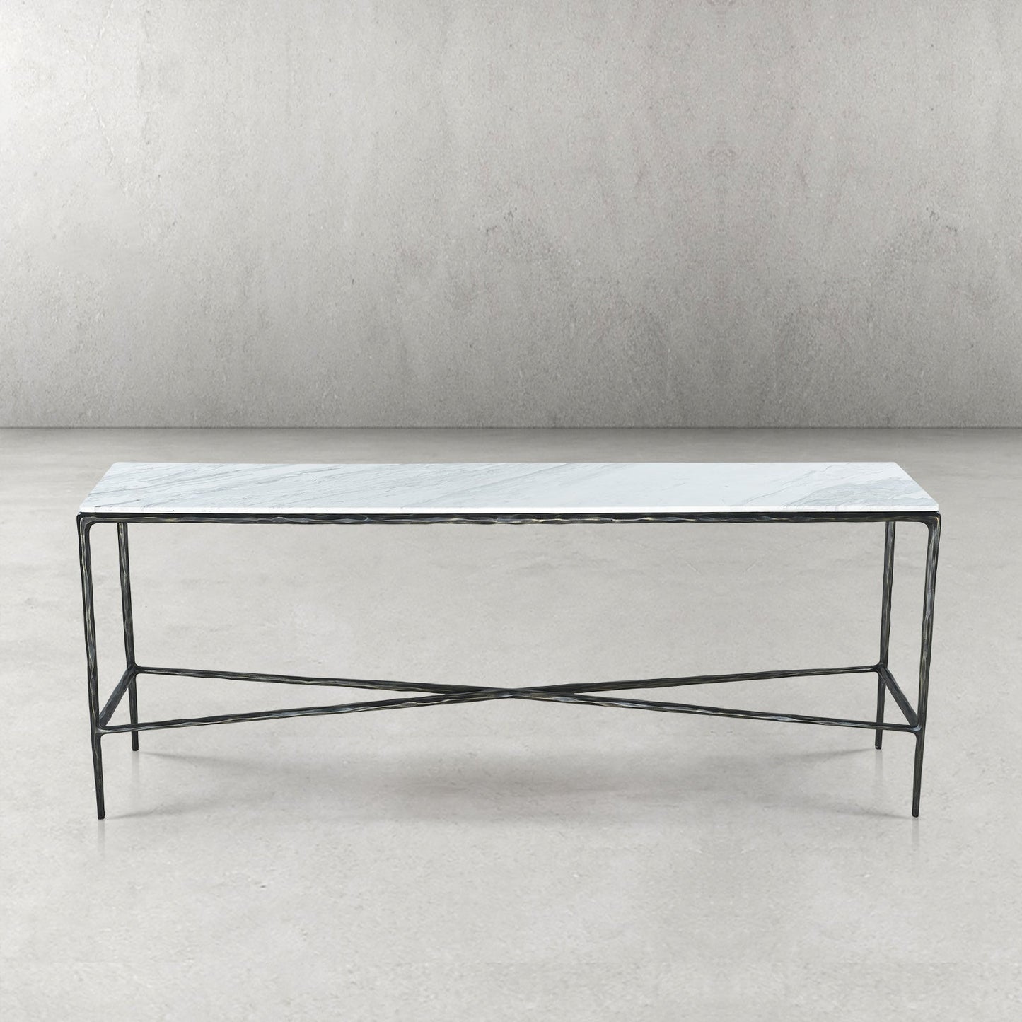 Hand Forged Metal Rectangle Marble Console Table 60" 72"
